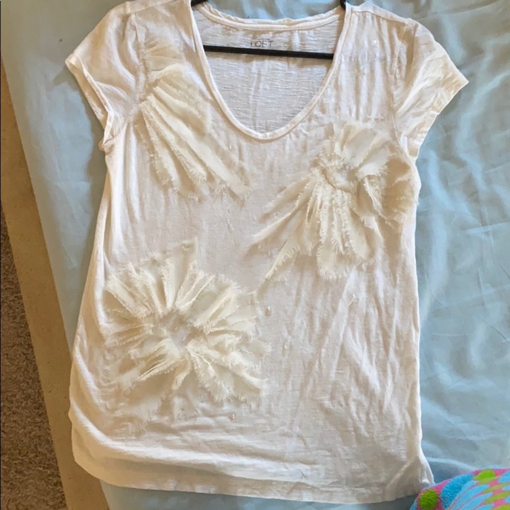 White LOFT shirt with floral design and sequins